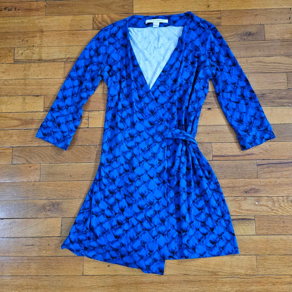 DIANEvonFURSTENBERG Blue Black Long Sleeve Dress Size 4